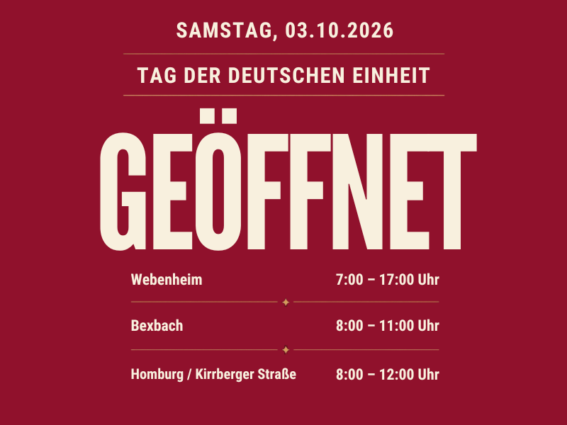 Öffnungszeiten am Tag der Deutschen Einheit 2026